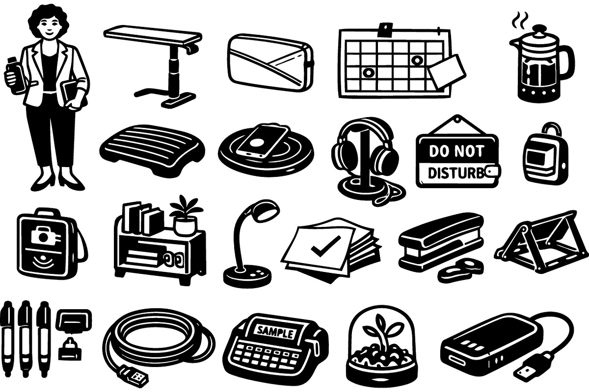 Office Essentials Black Icons Set, an Illustration by designvectx (Photo 2 of 3)