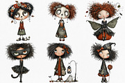 Spooky Quirky Girls Clipart Bundle, an Illustration by Canvas Craft (Thumbnail 4 of 7)