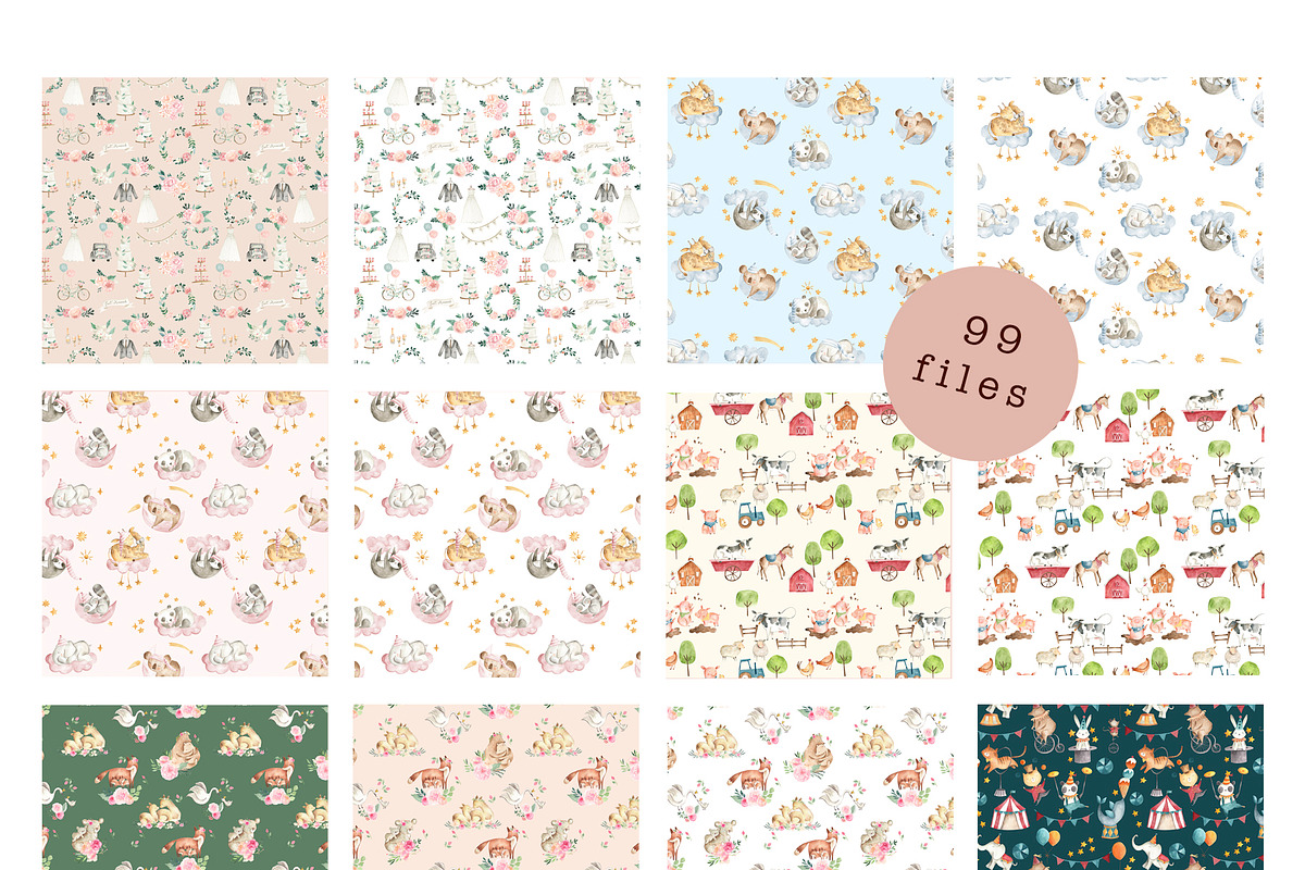 BUNDLE #1- Watercolor Patterns, an Animal Illustration by Flora+Bear (Photo 4 of 10)
