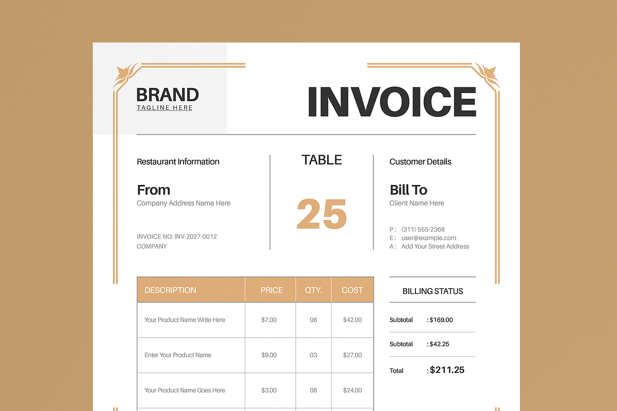 Restaurant Invoice Template, a Stationery Template by MightyDesign (Photo 4 of 8)