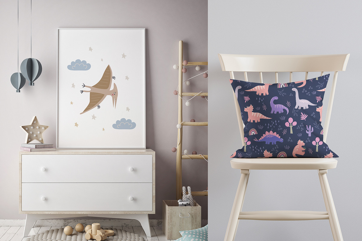 CuteDino clipart, patterns & posters, an Animal Illustration by Nadezhda Mikhailova (Photo 8 of 14)