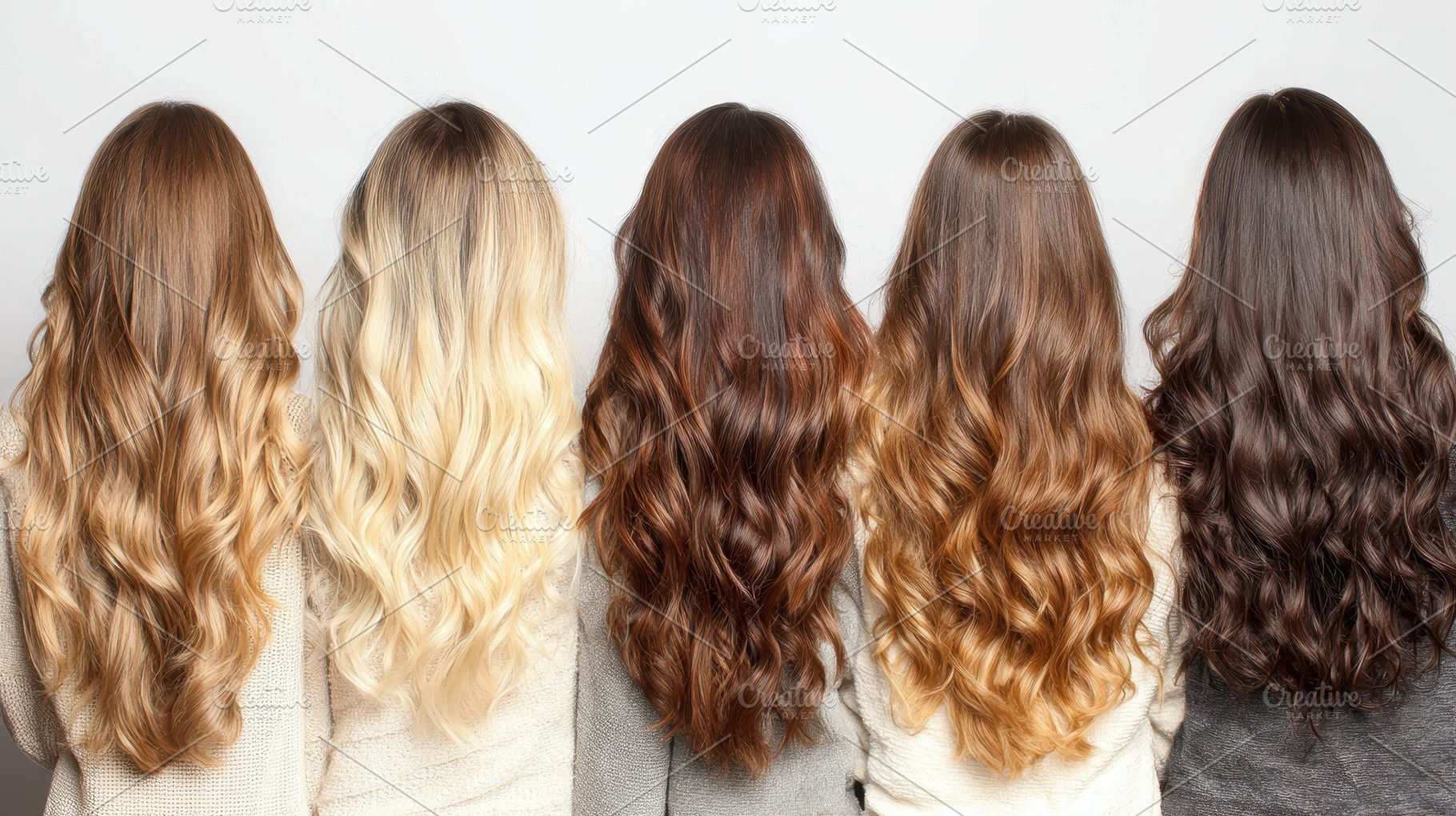 Women with various hair colors stand, a Photo by Pavel_design