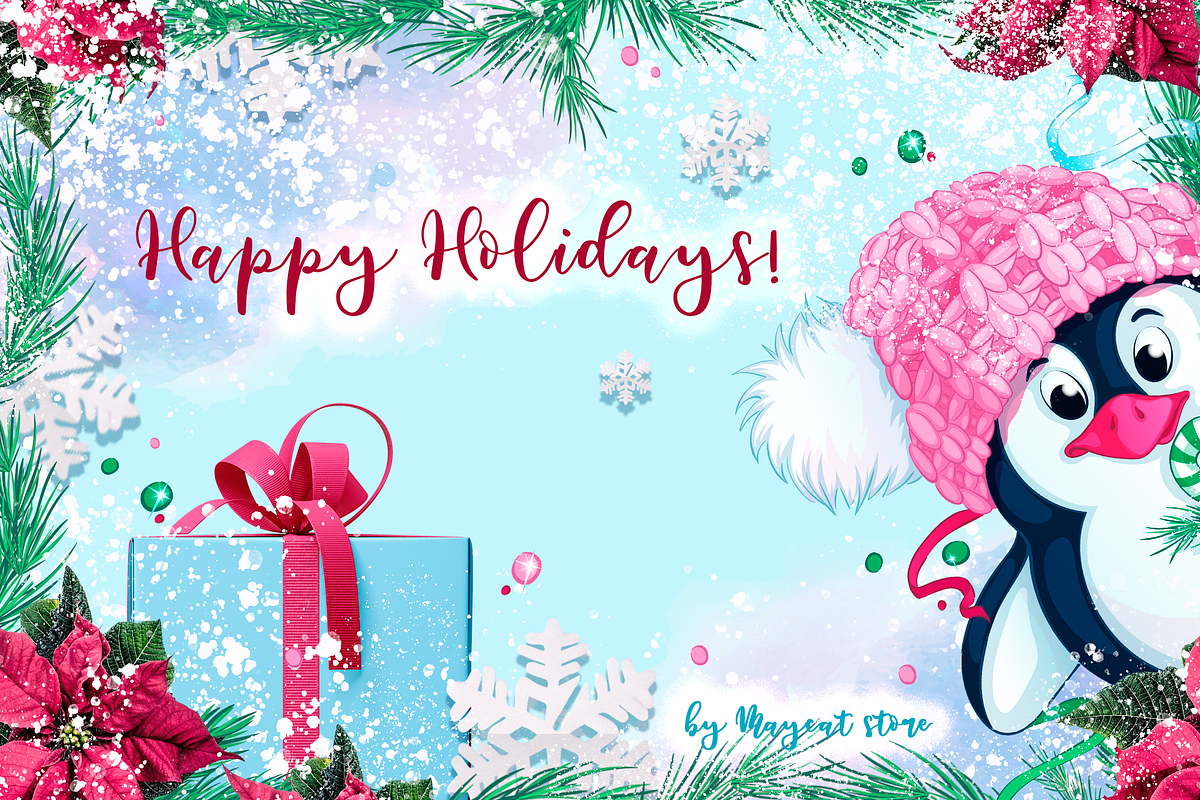 Cute penguin and Christmas. Winter, a Decorative Illustration by Maycat_store (Photo 3 of 3)