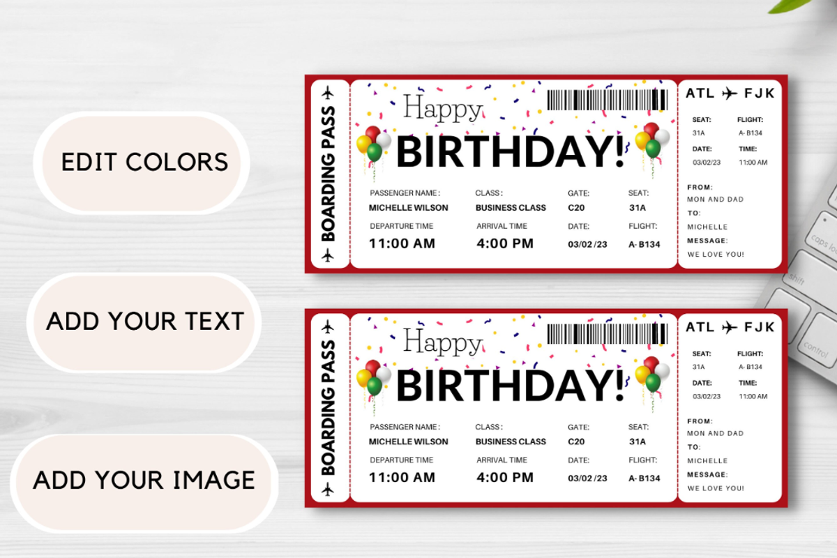 Happy Birthday Gift Boarding Pass, a Card Template by YasdeyDesigns (Photo 7 of 8)