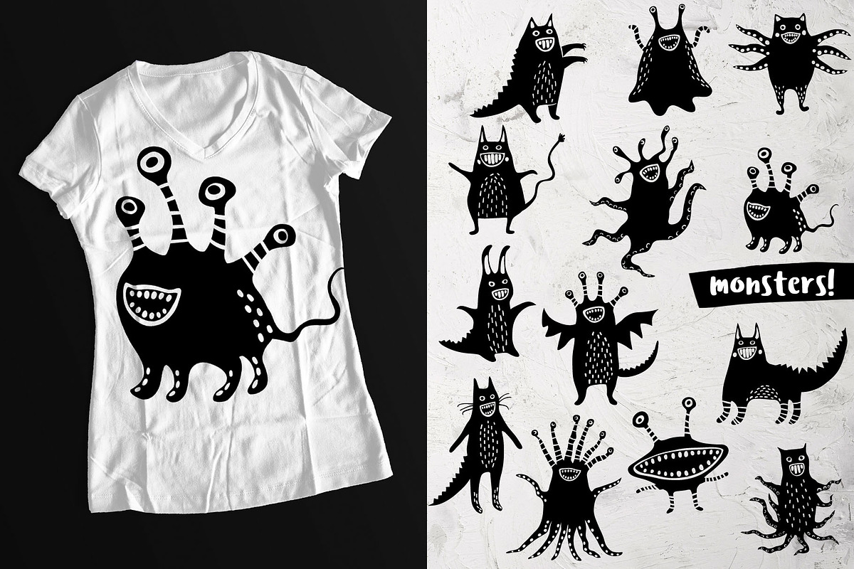 Monsters, illustratons and pattern, a Texture Illustration by pineart (Photo 3 of 6)