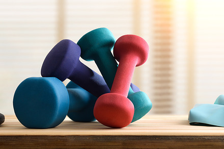 Sport background with dumbbells and background with window, a Sports & Recreation Photo by Davizro's Market