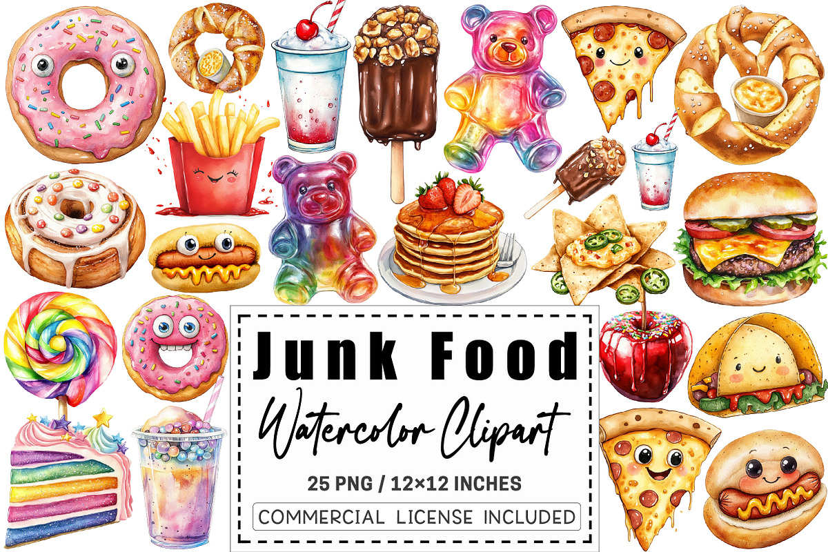 Junk Food Watercolor Clipart, a Graphic by CitraGraphics (Photo 1 of 4)