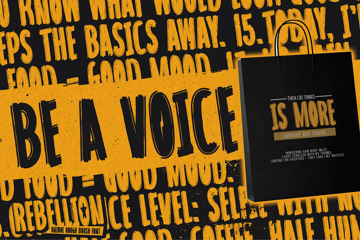 REBELLION - Unique Rough Brush Font, a Font by Gassstype (Photo 6 of 8)