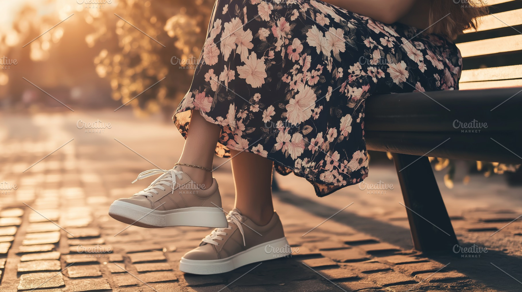 Woman in Floral Dress Relaxing, a Person Photo by Ocean Digital Art