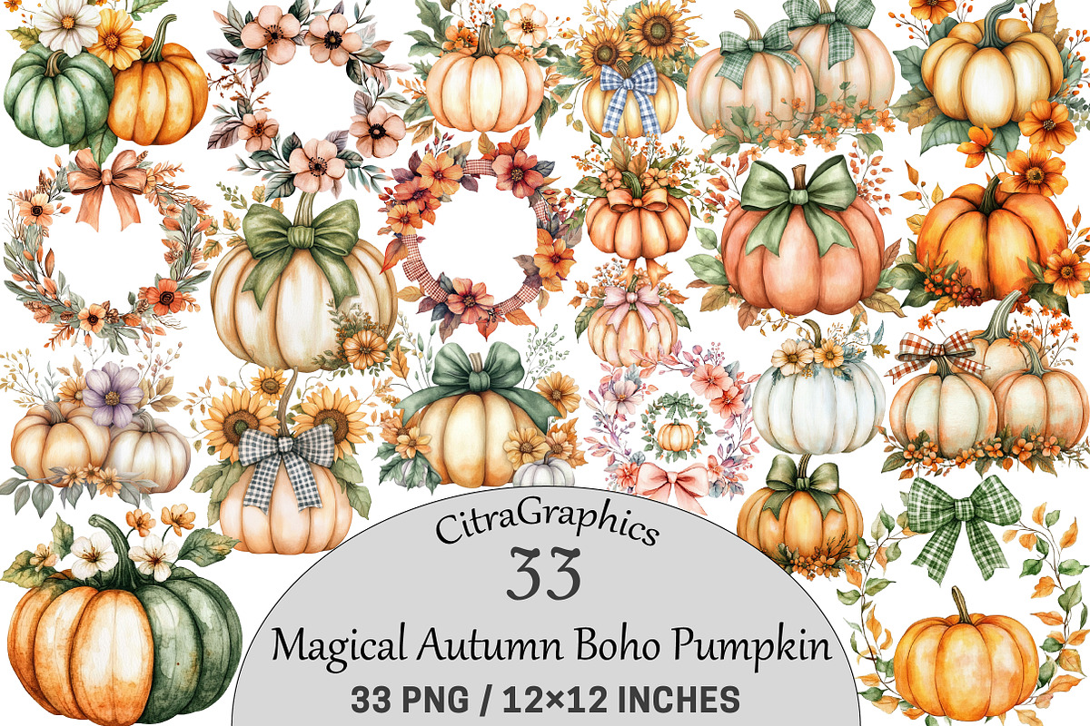 Magical Autumn Boho Pumpkin, an Illustration by CitraGraphics (Photo 1 of 5)