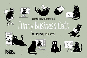 Funny Business Cats – Work & Office, an Animal Illustration by helenreveur