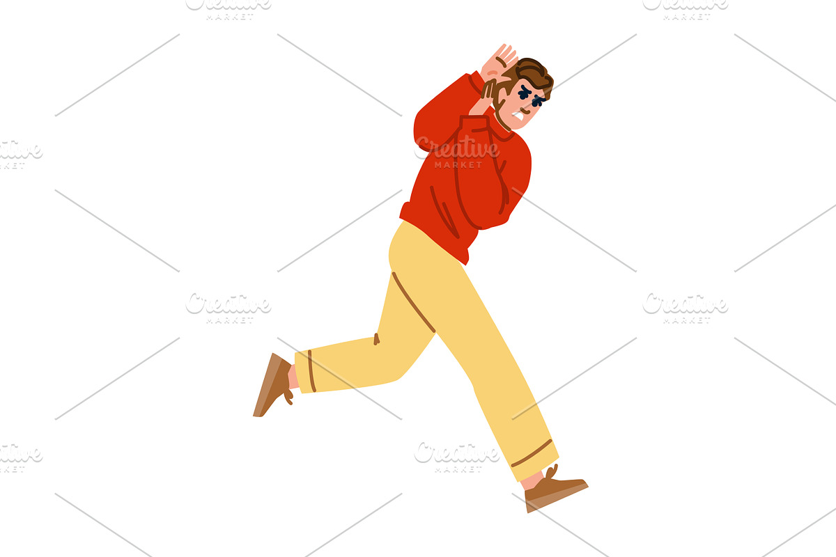 Man running away covering his ears, a Person Illustration by pikepicture