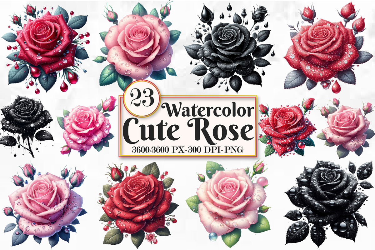 Watercolor Cute Rose PNG Clipart, a Seasonal Illustration by Craft Nest (Photo 1 of 5)