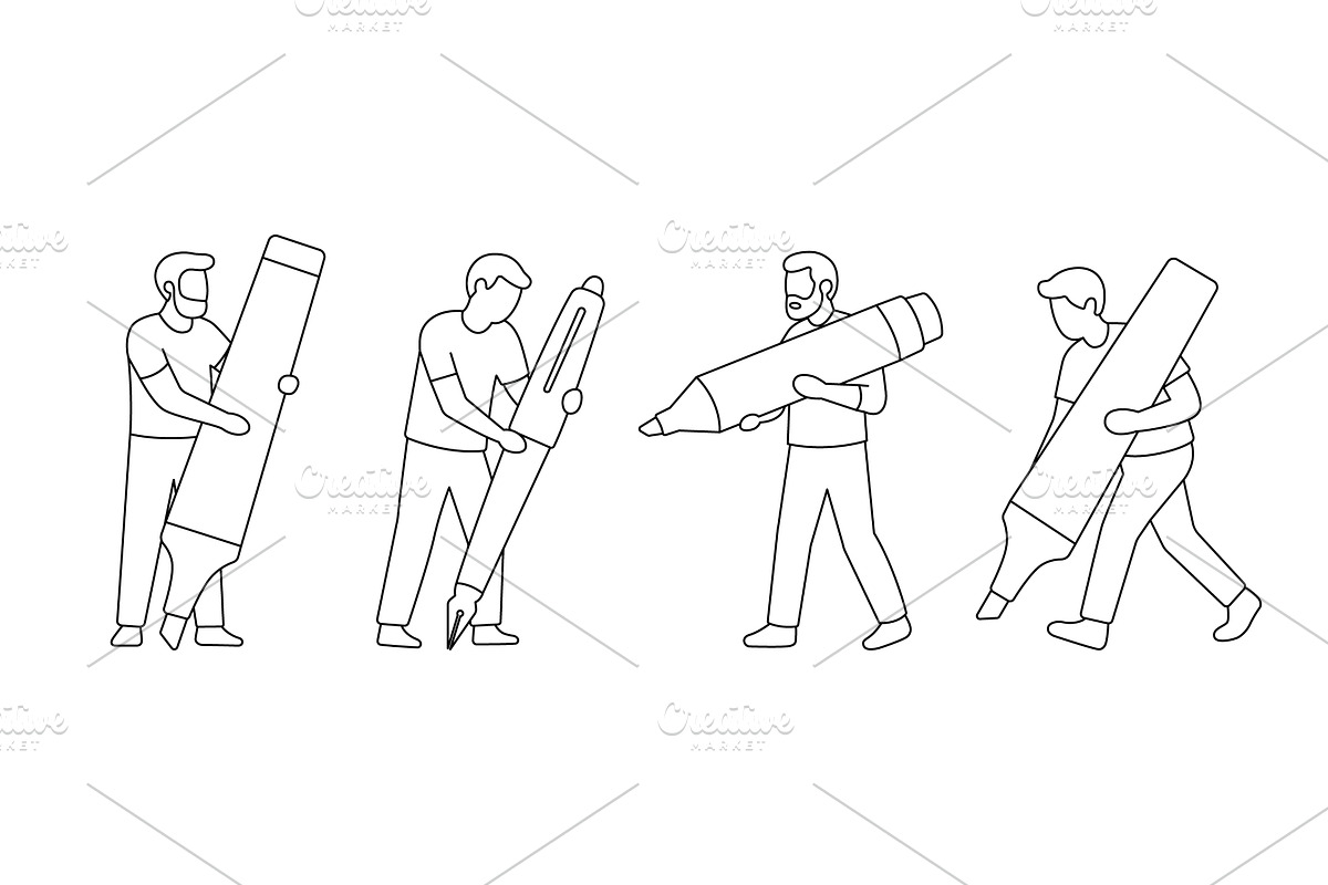 Group of men with oversized pens and, a Person Illustration by GraphiShop