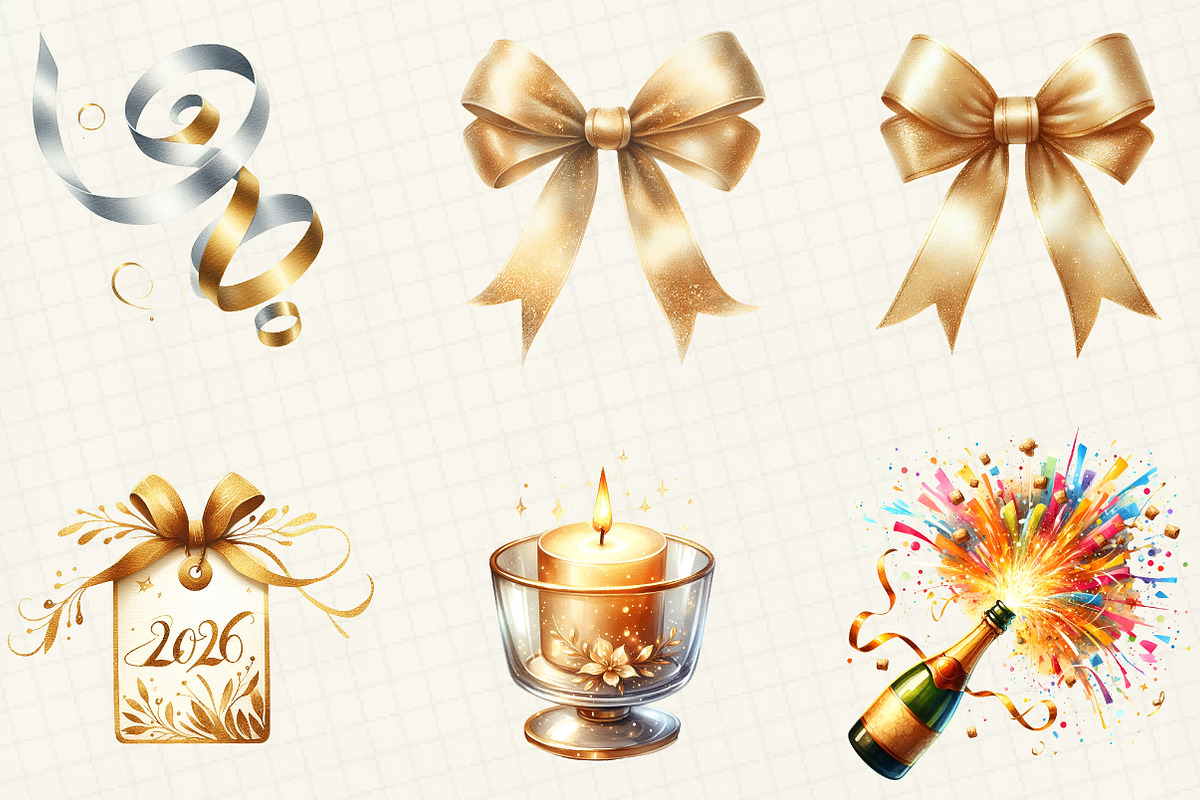 Watercolor New Year Clipart, an Illustration by DreamCafeArt (Photo 5 of 8)