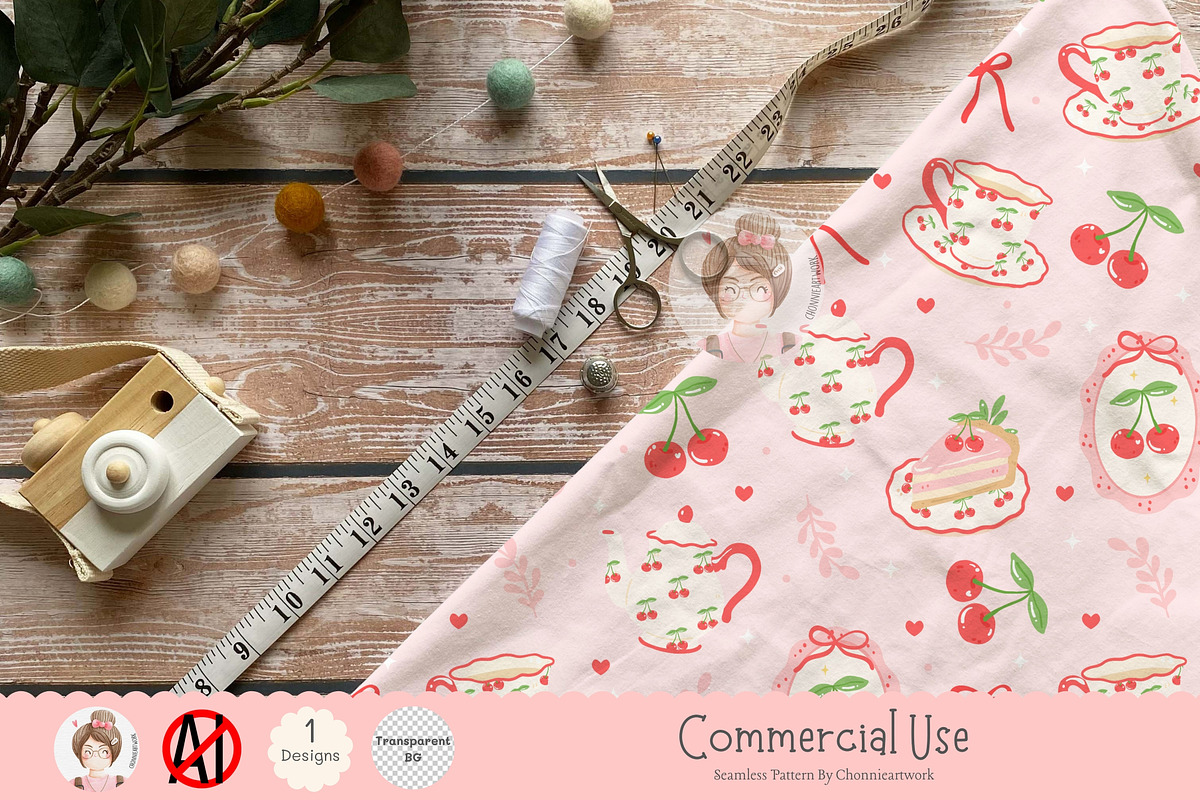 Cherry Tea Party Seamless Pattern, a Pattern Graphic by Chonnieartwork (Photo 4 of 5)