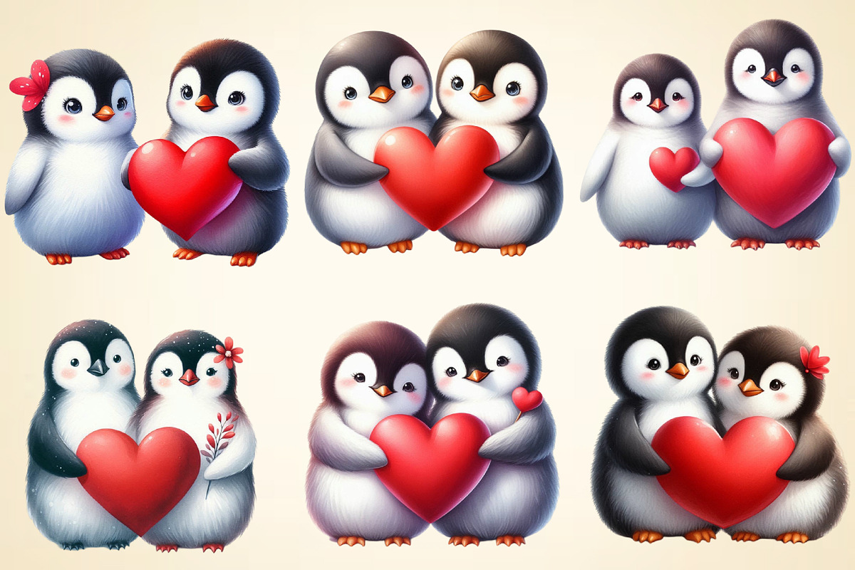 valentine Penguin Clipart, an Illustration by DreamArtGraphic (Photo 3 of 5)