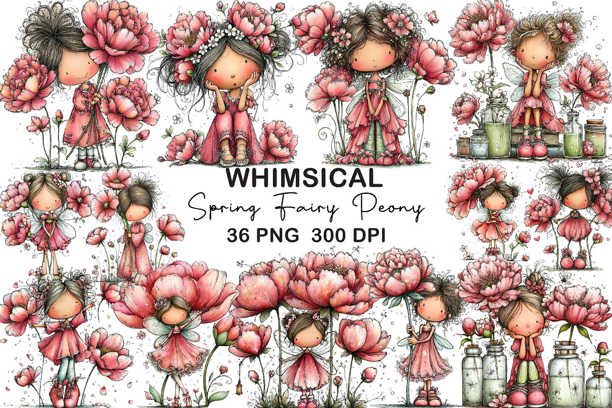 Spring Fairy Peony Clipart, an Illustration by CraftArtStudio (Photo 1 of 6)