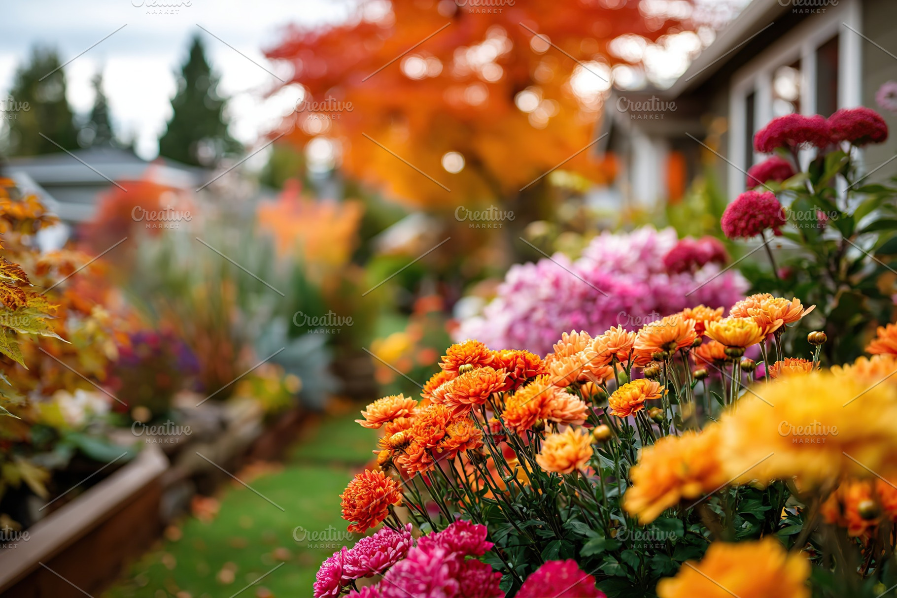 Transition from summer to fall in a vibrant garden filled with blooming flowers, a Photo by AlyaAnd