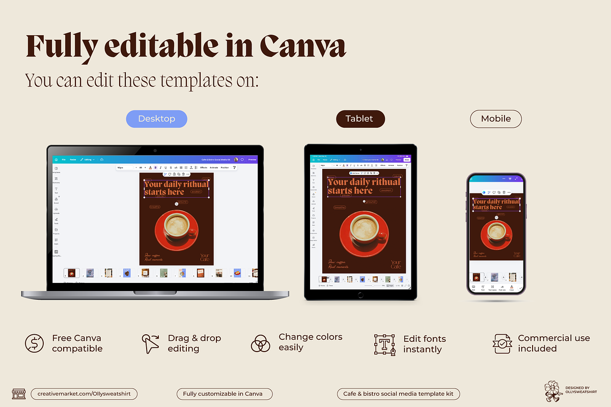 Cafe & Bistro Social Media Canva Kit, a Social Media Template by OLLYSWEATSHIRT DSGN INC. (Photo 7 of 13)