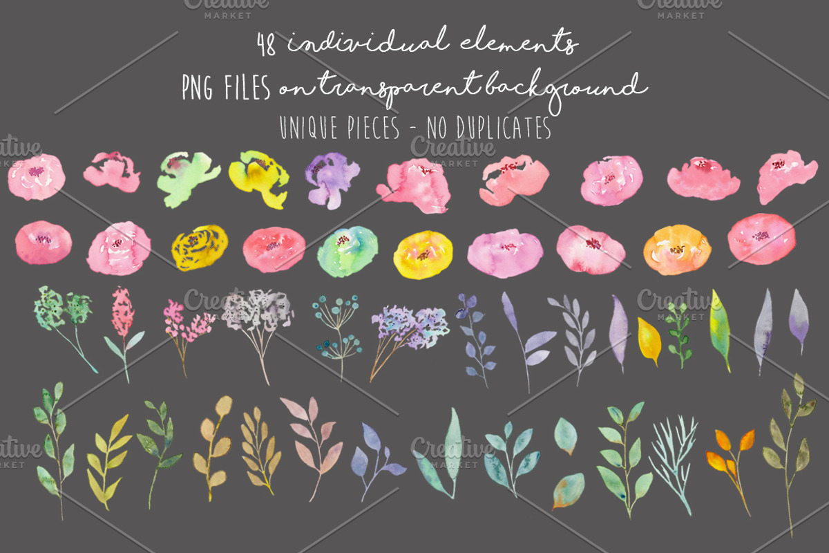 Watercolor Flowers Set Hand painted, an Illustration by MaraquelaStudio (Photo 4 of 9)