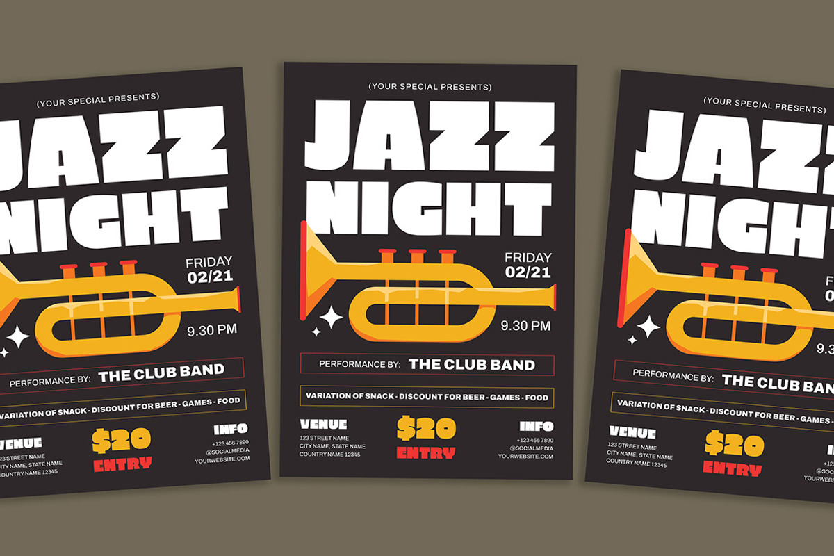 Jazz Night Flyer, a Flyer Template by Gumico Studio. (Photo 1 of 3)