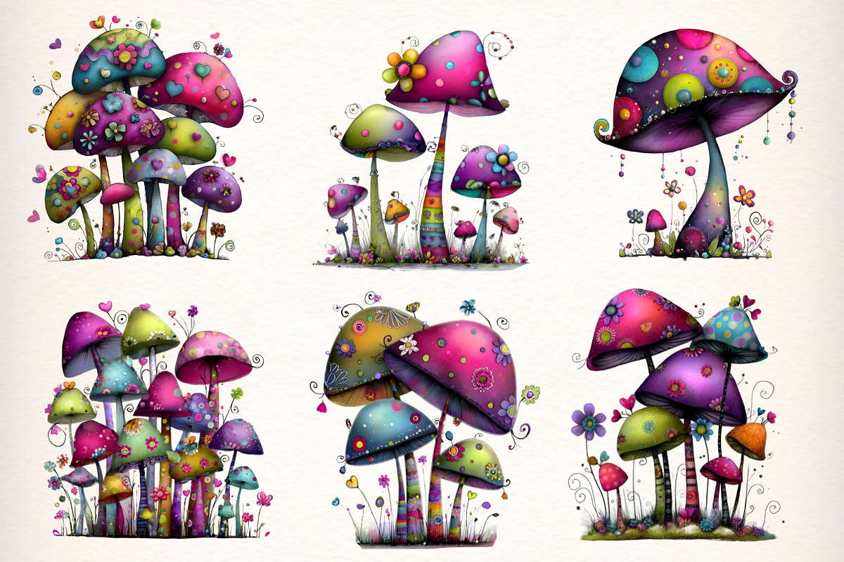 Whimsical Mushroom Clipart Bundle, an Illustration by Dream Creation (Photo 3 of 8)