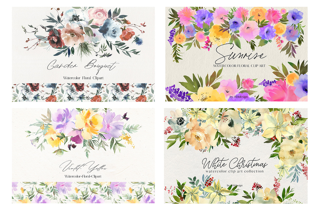 Watercolor Floral Bundle 90 in1, an Animal Illustration by whiteheartdesign (Photo 48 of 50)