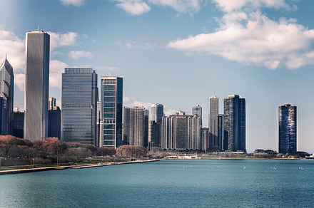 Chicago skyline in sunny spring day
