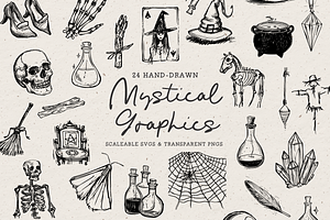 Mystical Clipart, Witchy Doodles, a Seasonal Illustration by The October Creative