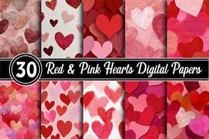 Red & Pink Hearts Texture Digital Pa, a Background Photo by RobertsArt