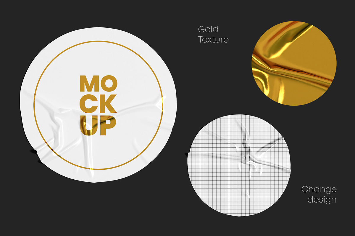 Round Crumpled Stickers Mockup Set, a Print Template by Graphic Bird (Photo 2 of 6)