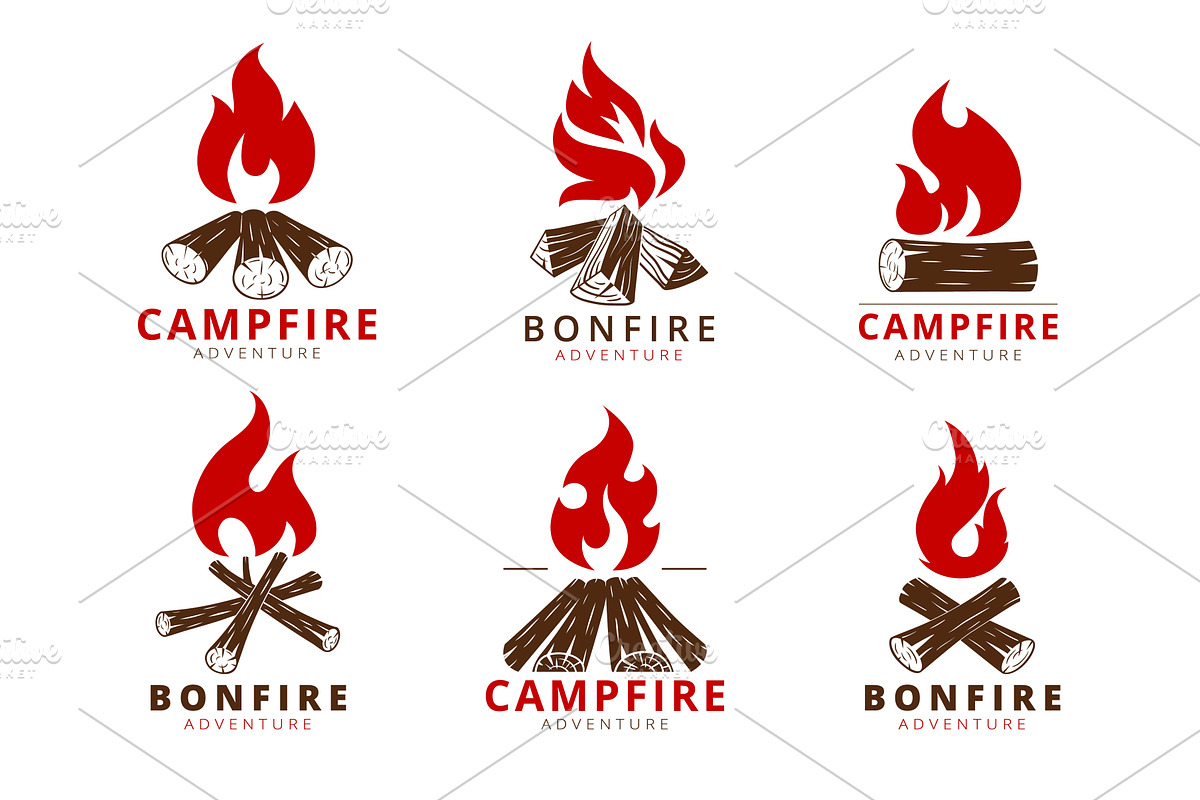 Cartoon campfire logo. Summer, an Illustration by Stock-Smart-Start