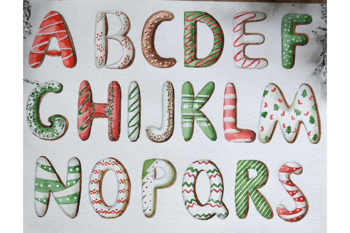 Watercolor Christmas donut alphabet, an Illustration by yulia.sukhanova (Photo 2 of 3)
