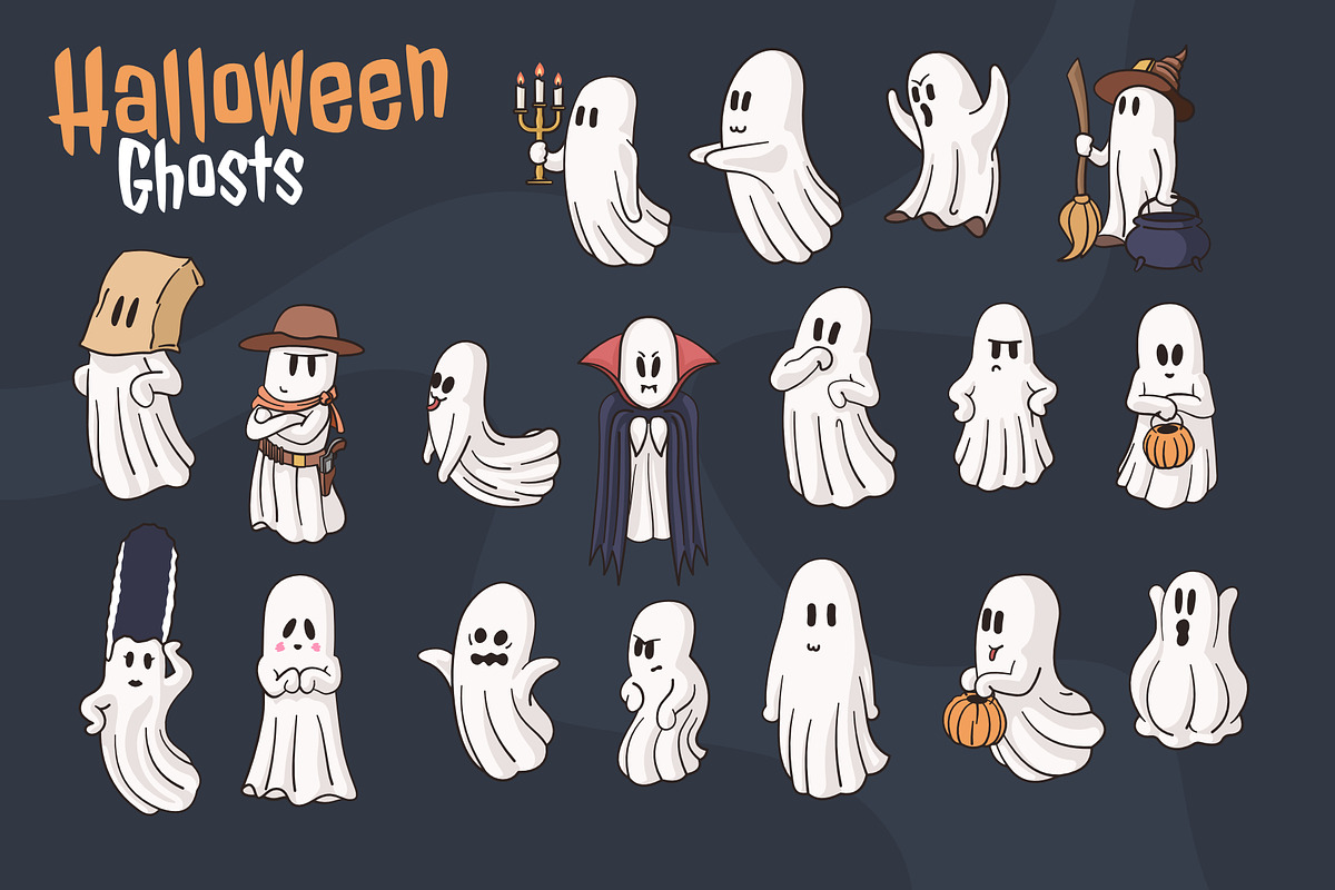 Halloween Ghost Collection, a Seasonal Illustration by moja doodle (Photo 2 of 5)