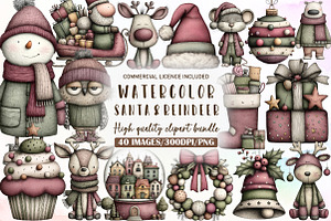 Christmas Santa & Reindeer Clipart, an Illustration by Sublimation Artist