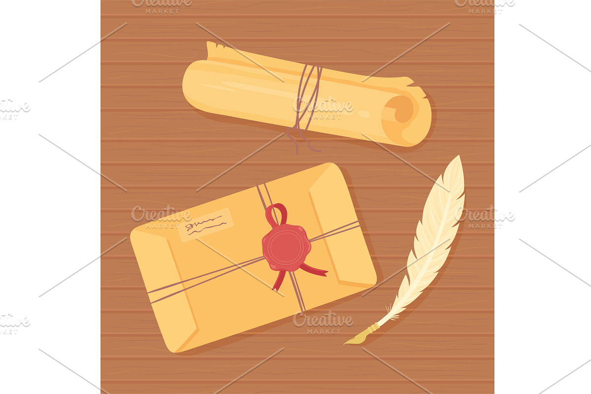 roll parchment and feather, an Object Illustration by studiogstock