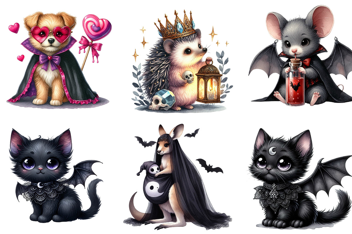 Cute Halloween Gothic Animals Clipar, an Illustration by DreamArtGraphic (Photo 4 of 4)