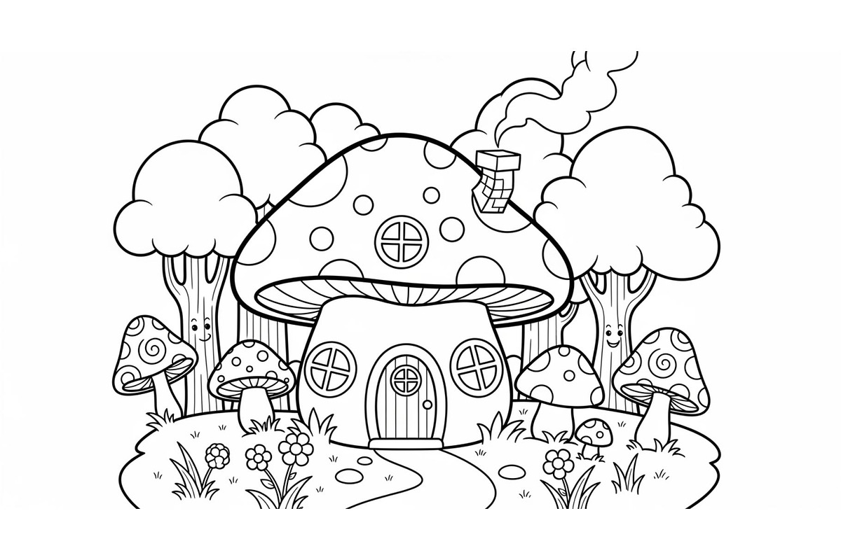 Whimsical Mushroom House Line Art bu, an Illustration by Designs_River (Photo 9 of 51)