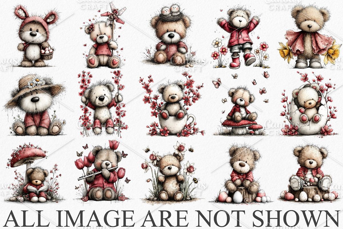 Whimsical Spring Teddy Bear Clipart, an Illustration by Canvas Craft (Photo 3 of 7)