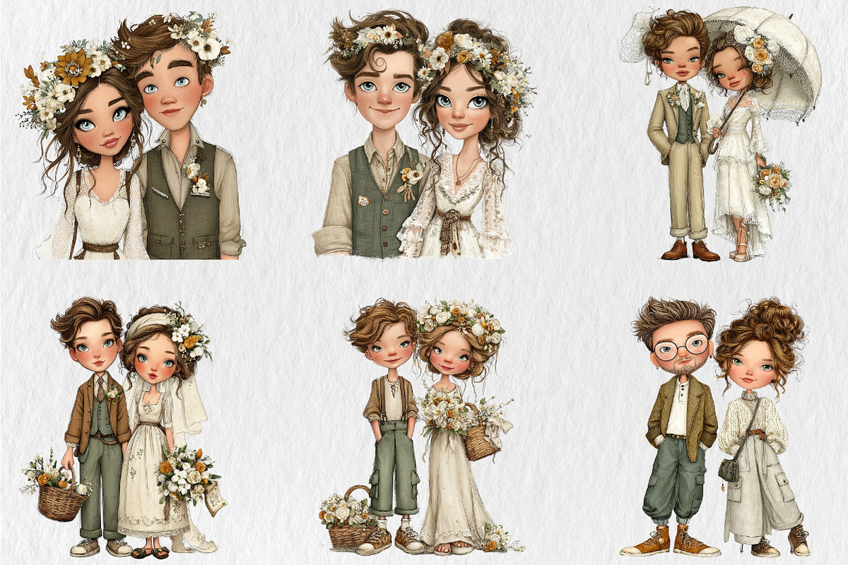 Cute Summer Wedding Couple Clipart, a Seasonal Illustration by Rose Art (Photo 3 of 6)