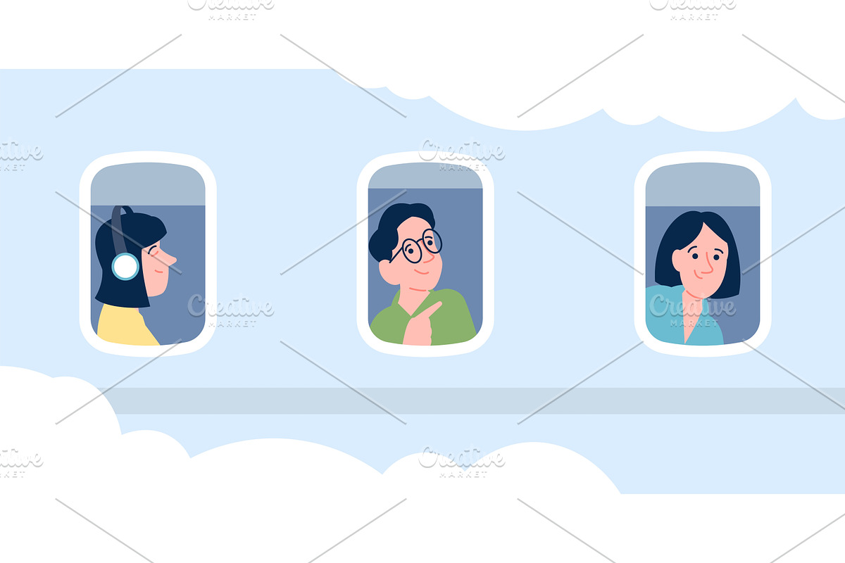 People looking out porthole, a Transportation Illustration by LadadikArt