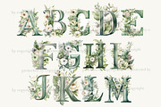 Greenery Alphabet Lettering Clipart, an Education Illustration by GlamArtZhanna (Thumbnail 2 of 7)