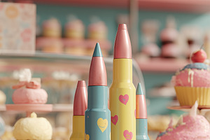 A colorful display of oversized crayons with heart patterns, set in a pastel-th, an Arts & Entertainment Photo by Textures & Backgrounds