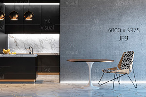Black kitchen interior. Mockup.