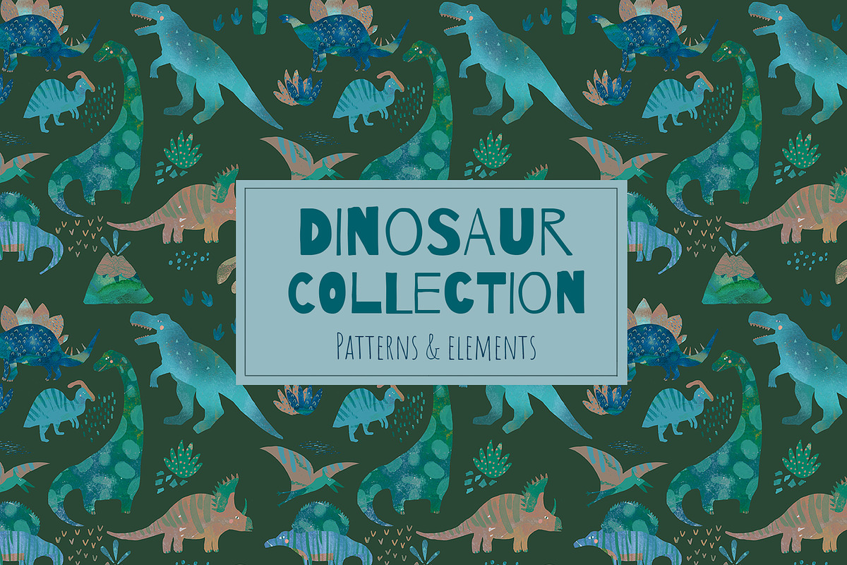 DINOSAUR watercolor pattern, a Pattern Graphic by watercolor kamill (Photo 1 of 11)