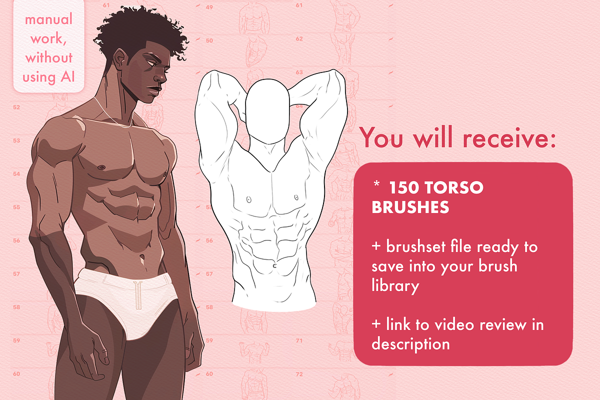 Male torso Procreate Photoshop brush, a Brush Add-On by AppleinaJuice (Photo 2 of 8)