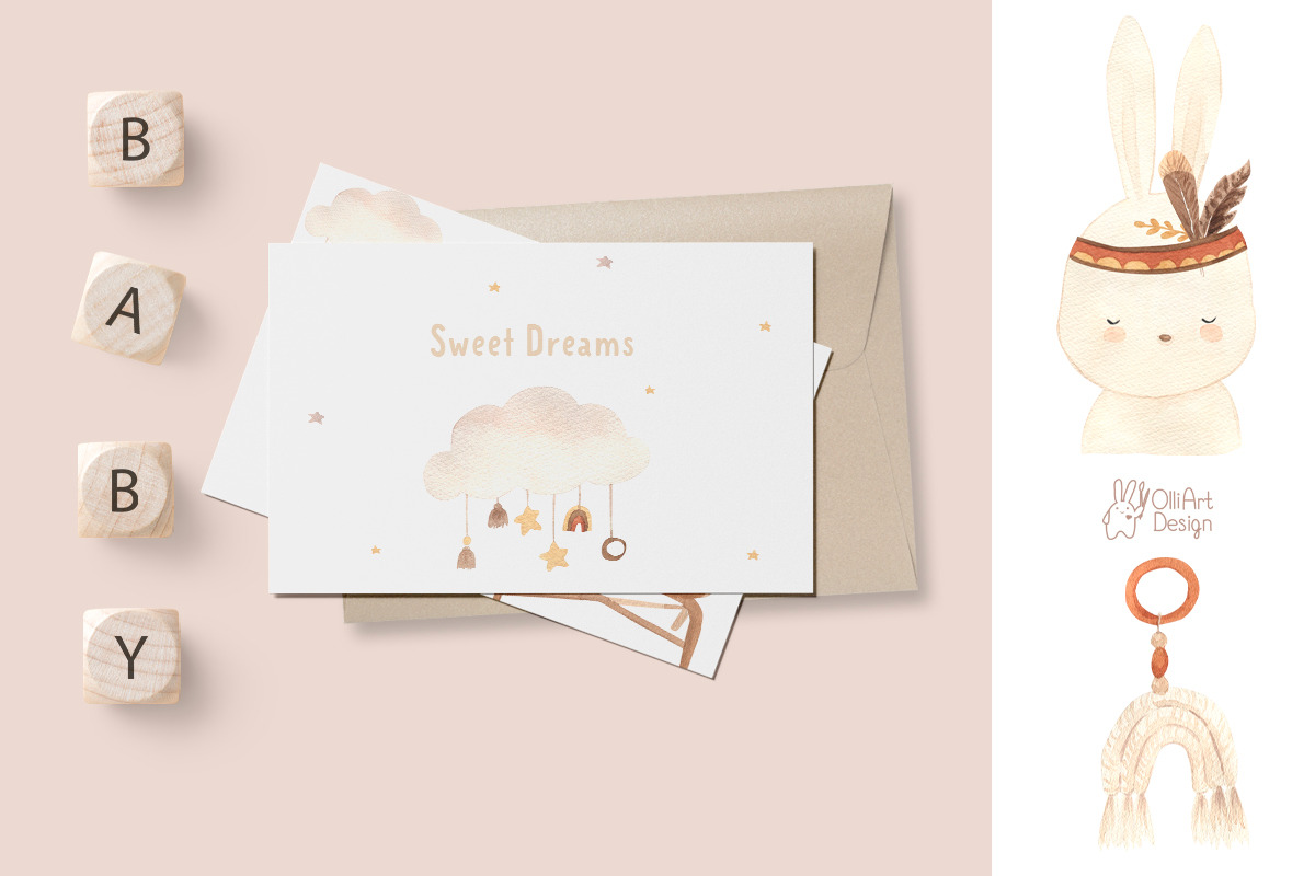 BOHO NURSERY clipart. Watercolor, an Animal Illustration by OlliArtDesign (Photo 7 of 11)