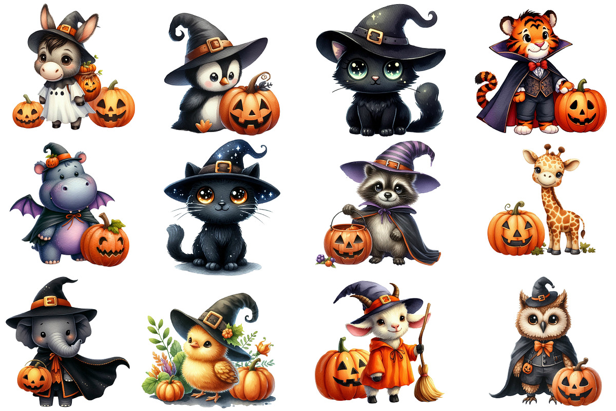 Halloween Animals Clipart Bundle, an Illustration by Designworld (Photo 2 of 5)