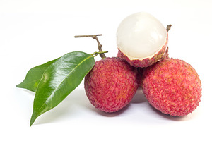 Fresh fruit lychee on white featuring asian, background, and bunch
